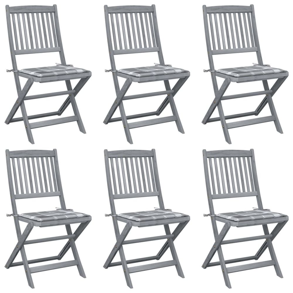 Chaises pliantes 6 pièces avec coussins en bois d'acacia massif