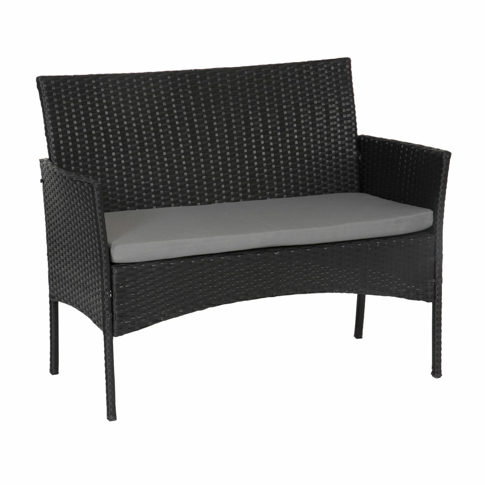 Salon de jardin cordoue en résine tressée noire 4 places - coussins gris