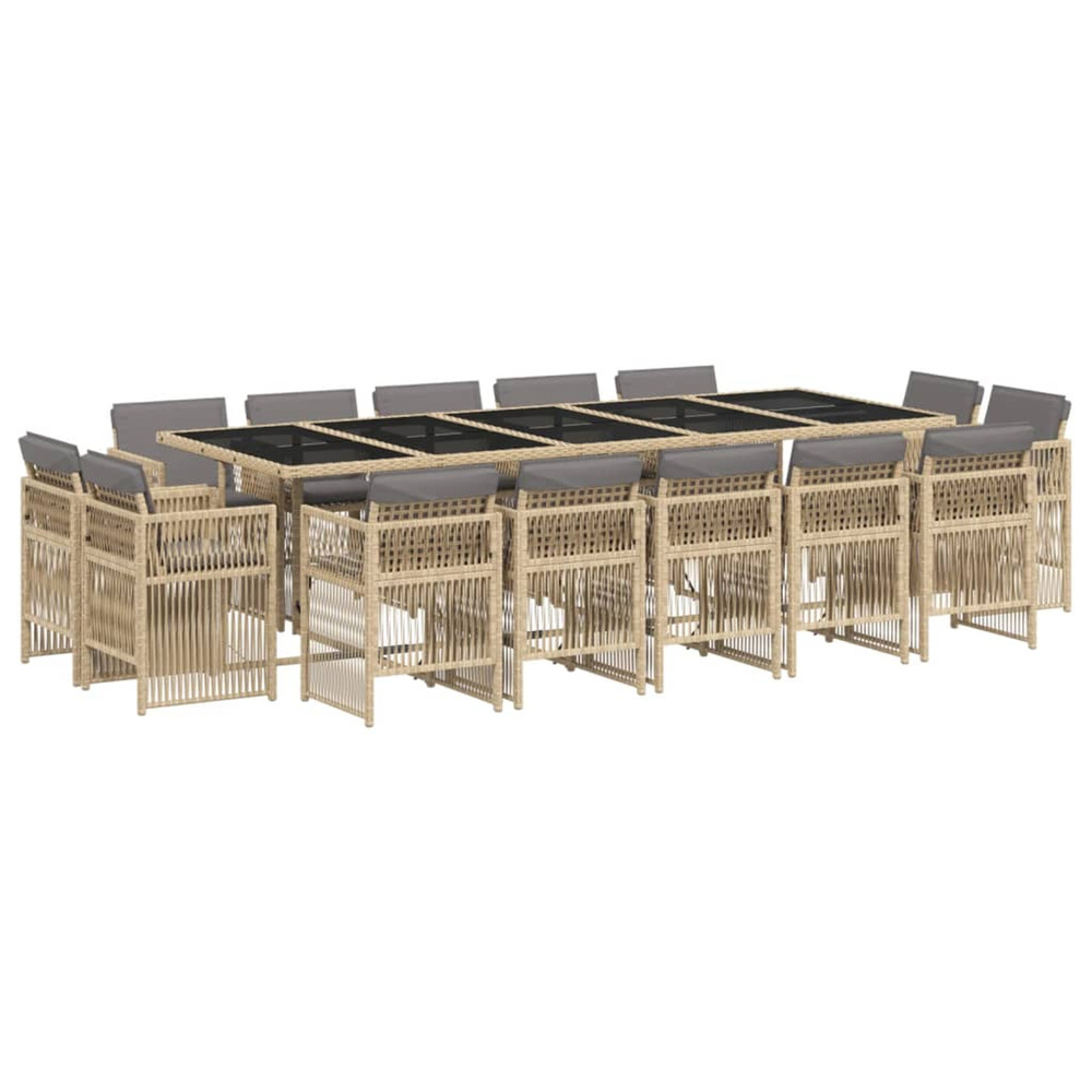 Ensemble à manger de jardin et coussins 15 pcs mélange beige