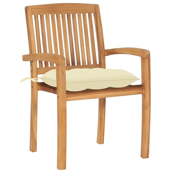 Chaises de jardin lot de 2 et coussins blanc crème bois de teck