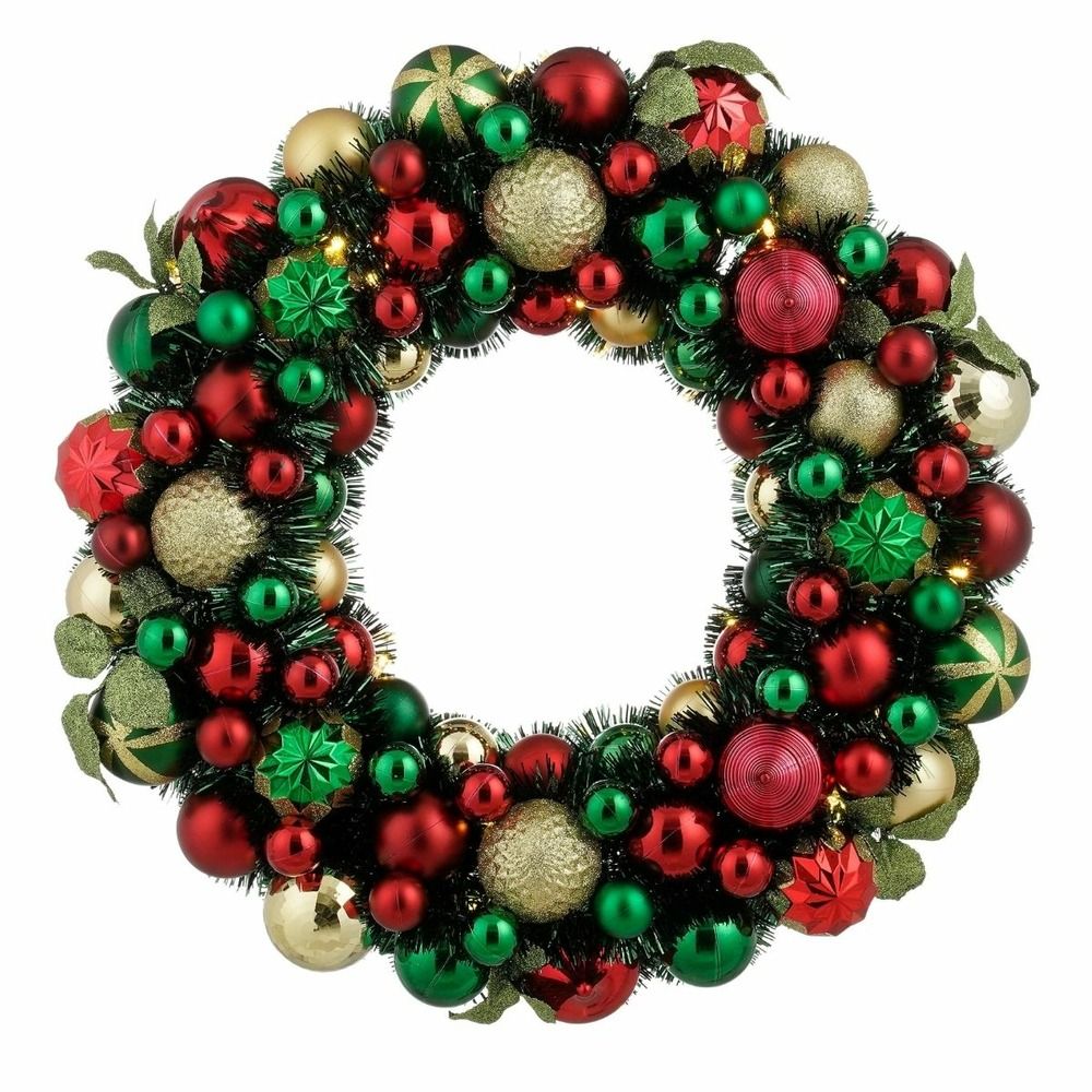 Mica decorations couronne de noël avec éclairage  - couronne de porte h8,5 x ø47 cm - avec minuterie et boules de noël -