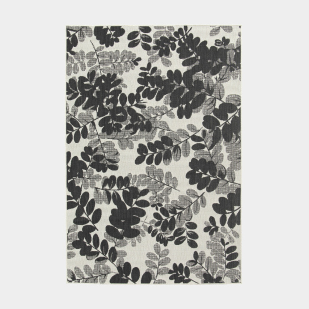 Tapis d'extérieur ou de salon - poésie - feuilles noires et grises - 80 x 150 cm