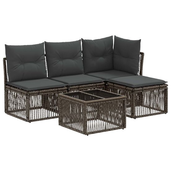 Ensemble de canapé de jardin 5 pc gris polyrotin