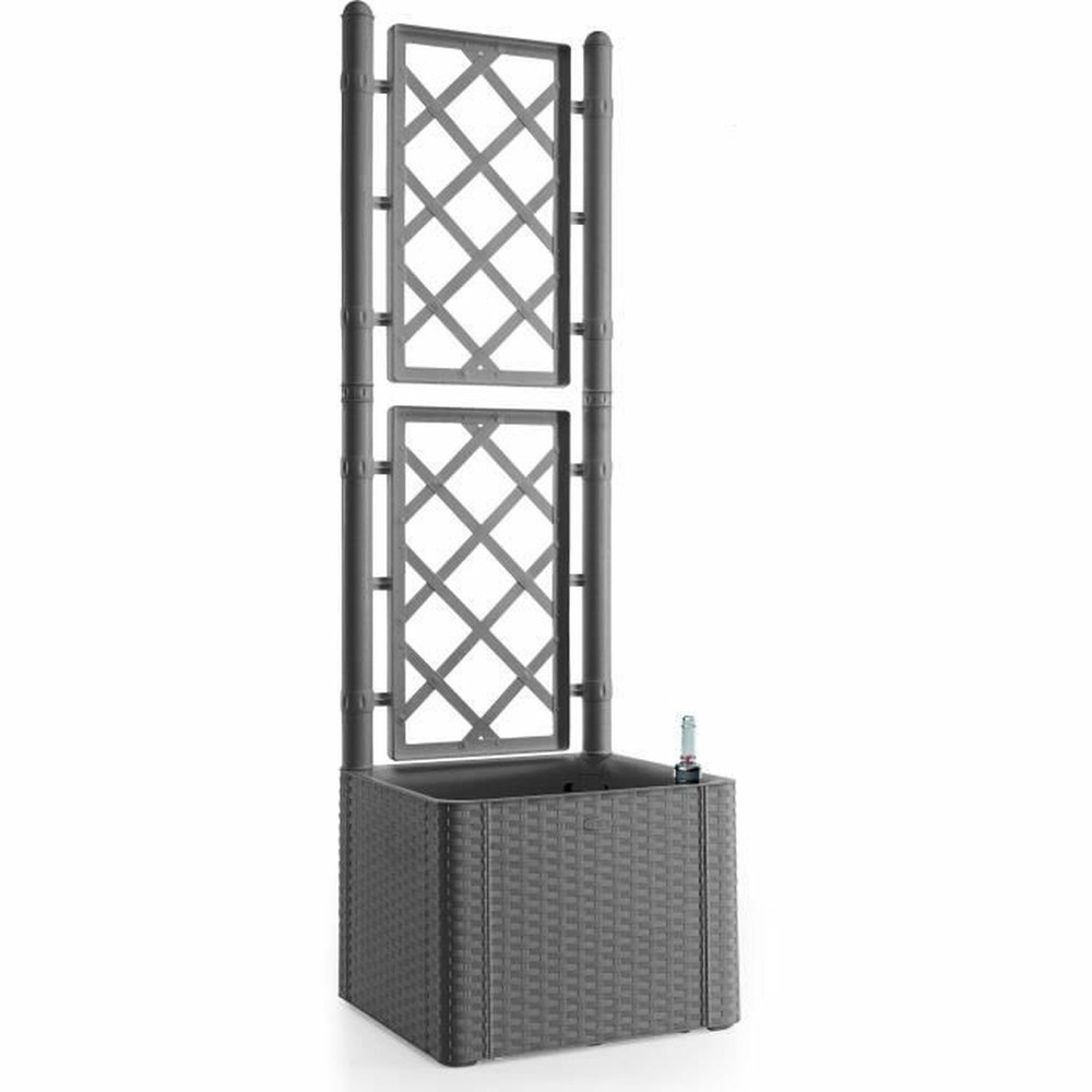 Bac à fleur deluxe - carre avec treillis stone gris - 43 x 43x142 cm