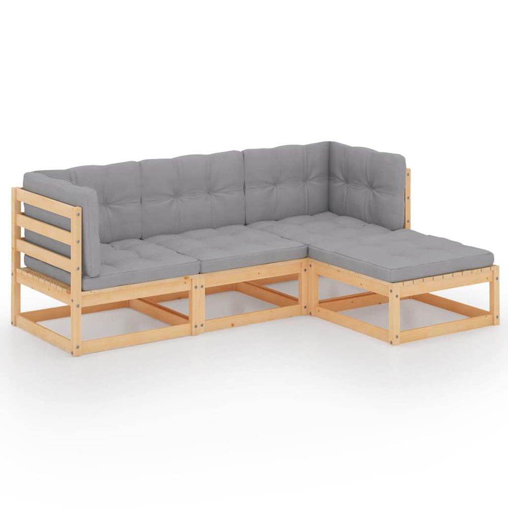 Salon de jardin 4 pcs avec coussins bois de pin massif