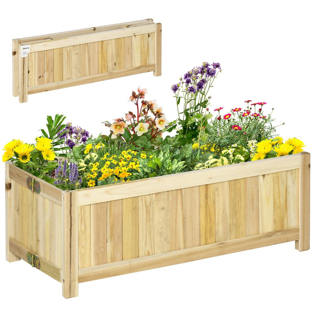 Bac à plantes pliable bois sapin balcon terrasse drainage 70x30x25cm naturel