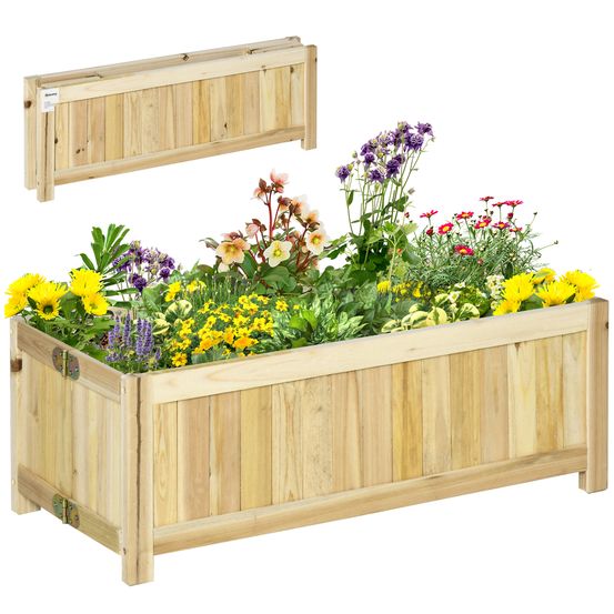 Bac à plantes pliable bois sapin balcon terrasse drainage 70x30x25cm naturel