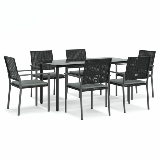 Ensemble à manger de jardin 7 pcs coussins résine tressée acier