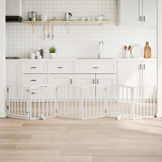 Barrière sécurité chien en bois avec porte 6 panneaux intérieur blanc 300x60 cm