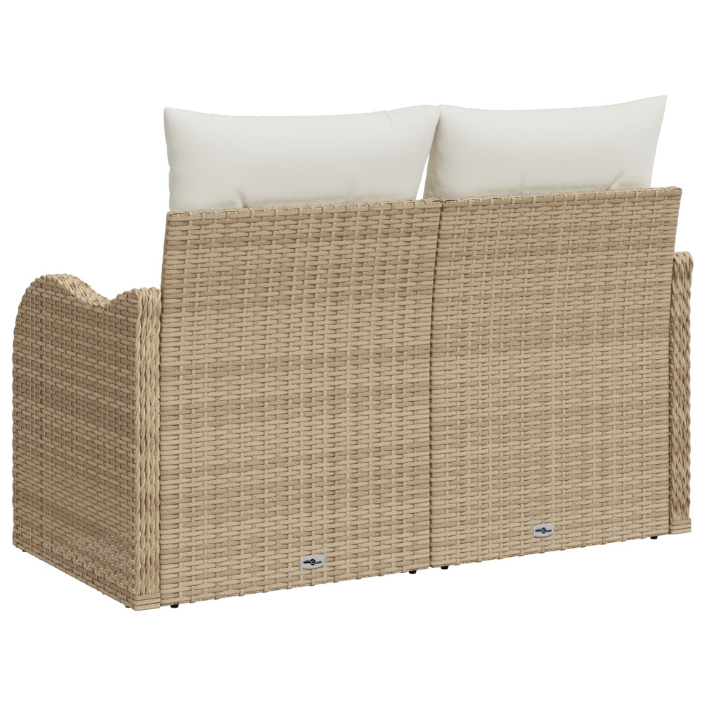 Canapé de jardin 2 places avec coussins beige en poly rattan