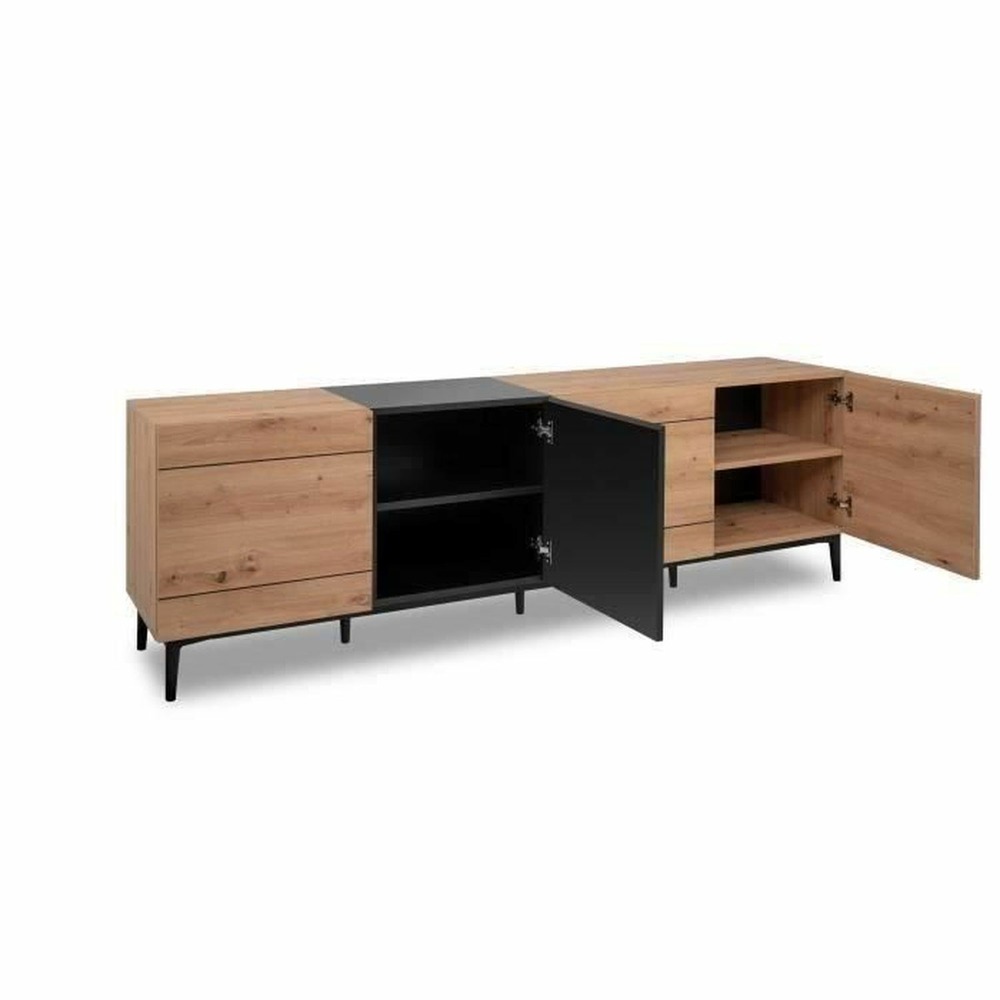 Buffet bas / meuble tv nola - chêne et noir 4 portes - 200 x 42 x 65 cm