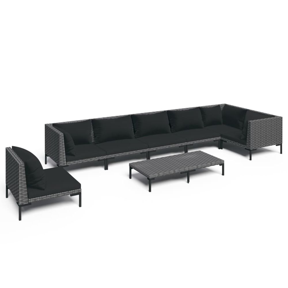 Salon de jardin 8 pcs avec coussins résine tressée gris foncé