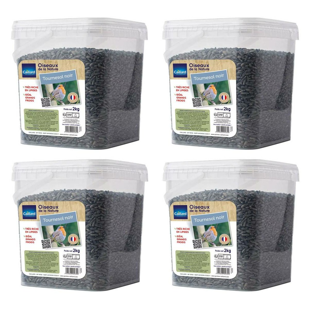 Seau de graines de tournesol noir 2 kgs pour oiseau de la nature - lot de 4