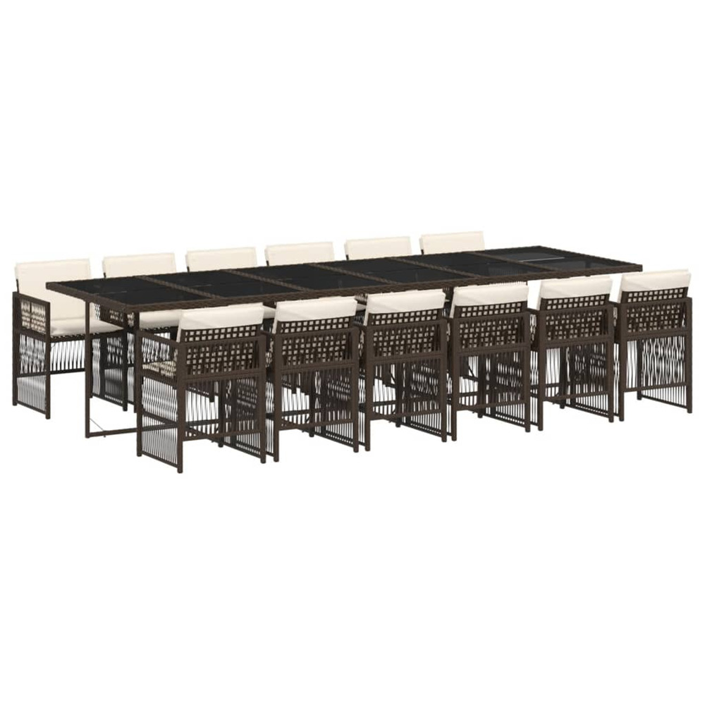 Ensemble à manger de jardin avec coussins 13 pcs marron rotin