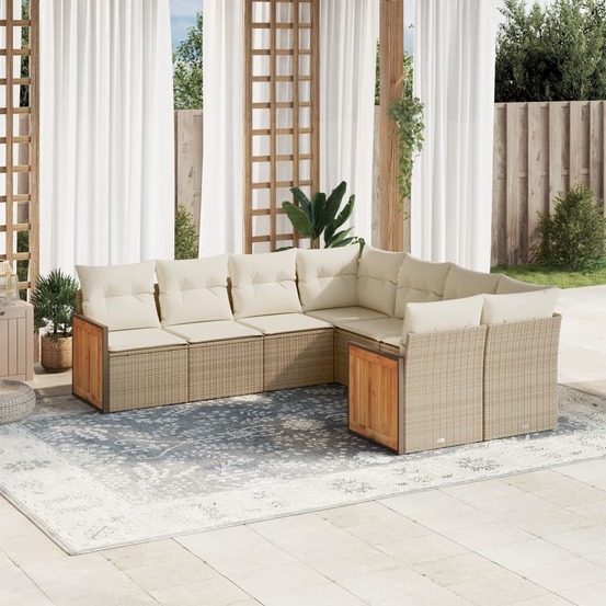 Salon de jardin avec coussins 8 pcs beige résine tressée