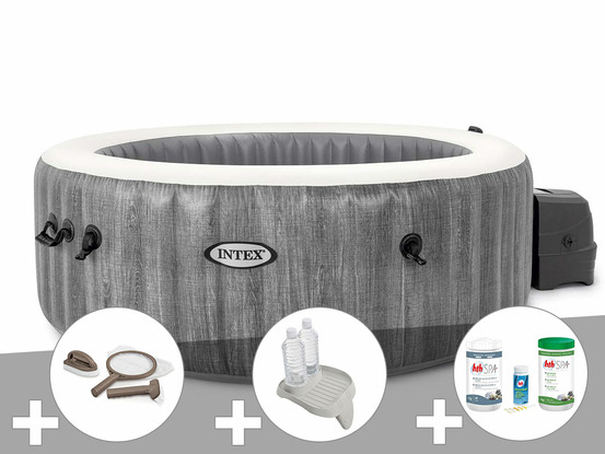 Kit spa gonflable purespa baltik rond bulles 4 places + kit d'entretien + porte