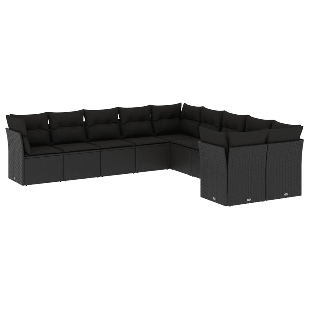 Salon de jardin 10 pcs avec coussins noir résine tressée