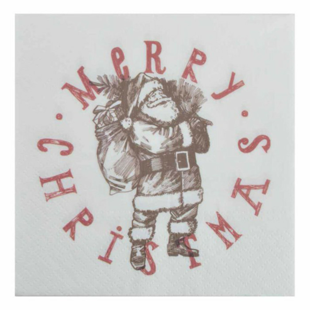 Lot de 20 serviettes en papier père noël 33x33cm blanc