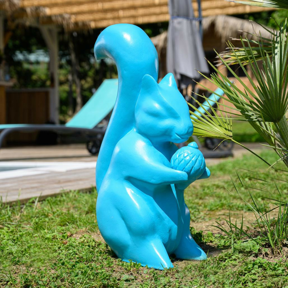 Statue de jardin écureuil turquoise 64 cm