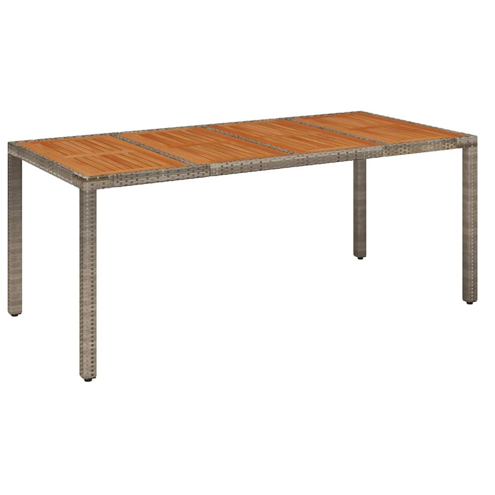 Table de jardin dessus en bois gris 190x90x75 cm résine tressée