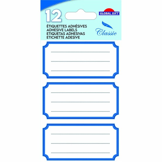 12 étiquettes adhésives scolaires - rectangle vintage bleu