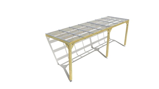 Pergola bois • 7m x 2m • adossée • sens largeur • couverture étanche transparente incluse • livraison comprise