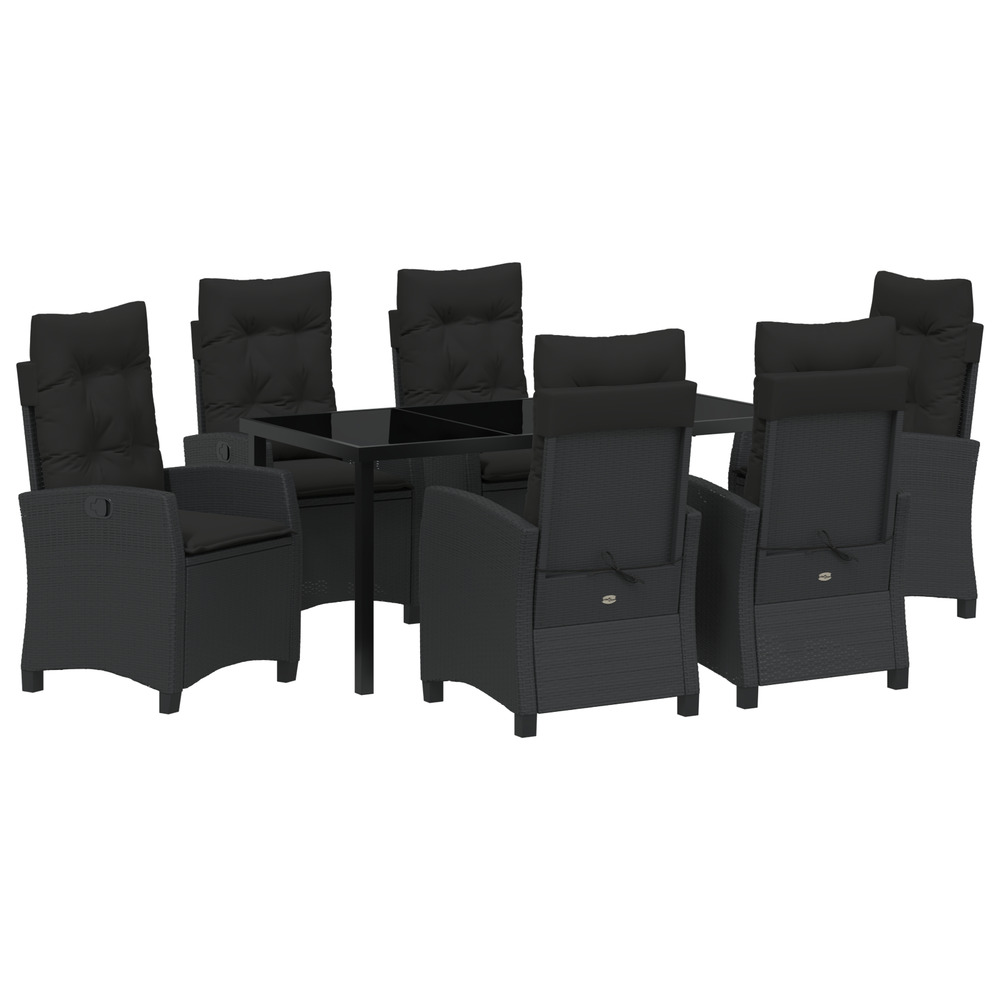 Ensemble de salle à manger de jardin de 7 pièces avec coussins en rattan poly noir