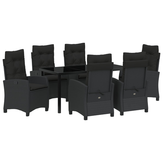 Ensemble de salle à manger de jardin de 7 pièces avec coussins en rattan poly noir
