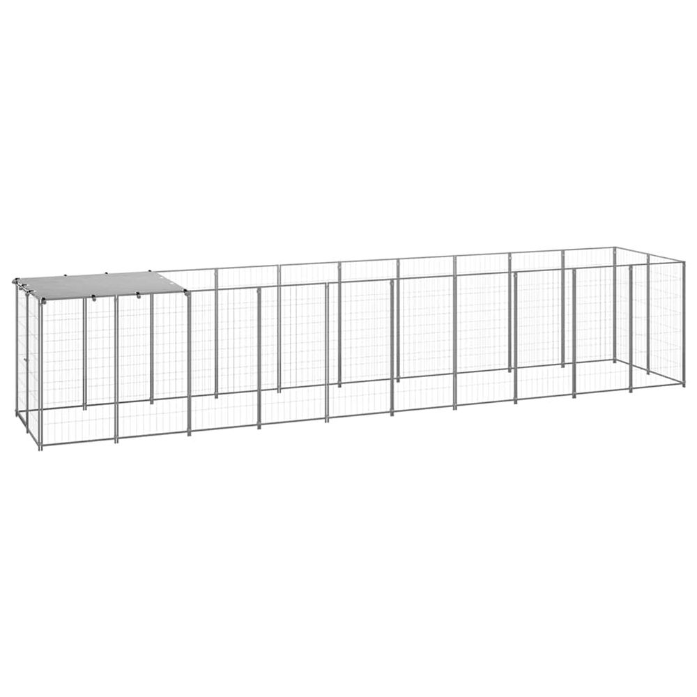 Enclos chien extérieur acier avec toit de protection 6,05 m² argenté