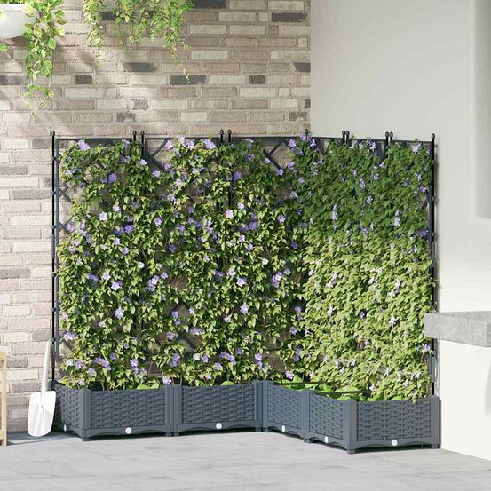Lot de 5 jardinières modulables avec treillis carré gris 120x120 cm
