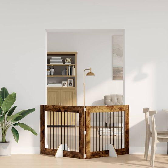 Barrière de sécurité pliable pour chien intérieur en bois avec supports 200,5cm chêne fumé