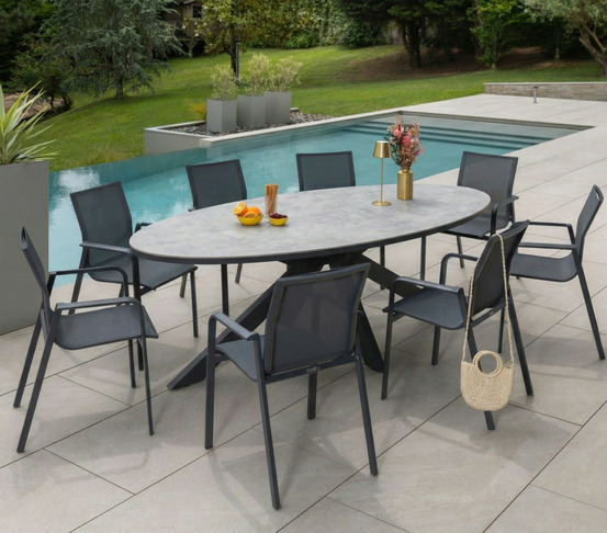 Ensemble table et chaises de jardin - 8 places - gris - carmelory ardoise