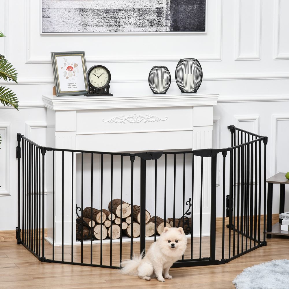 Barrière sécurité chien 2en1 métal parc chiot modulable 5 panneaux pliable 300cm noir - comfortxl pet living