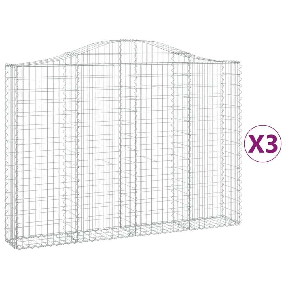 Paniers à gabions arqués 3 pcs 200x30x140/160 cm fer galvanisé
