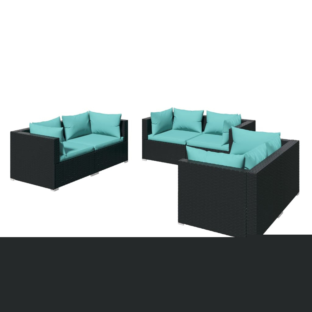 Salon de jardin 6 pcs avec coussins résine tressée noir