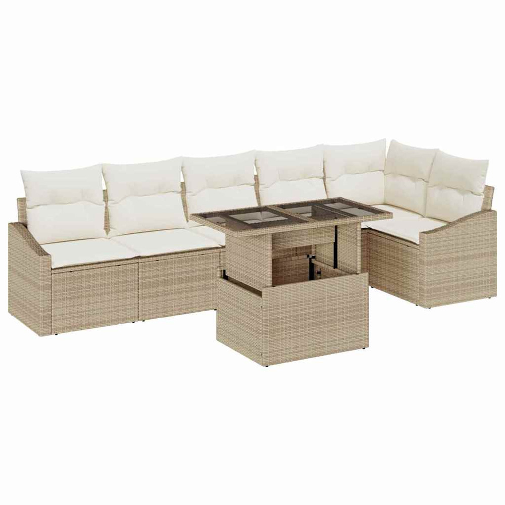 Ensemble de canapé de jardin avec coussin 7 pcs beige et crème