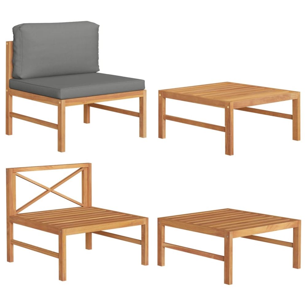 Salon de jardin 2 pcs avec coussins gris foncé bois de teck