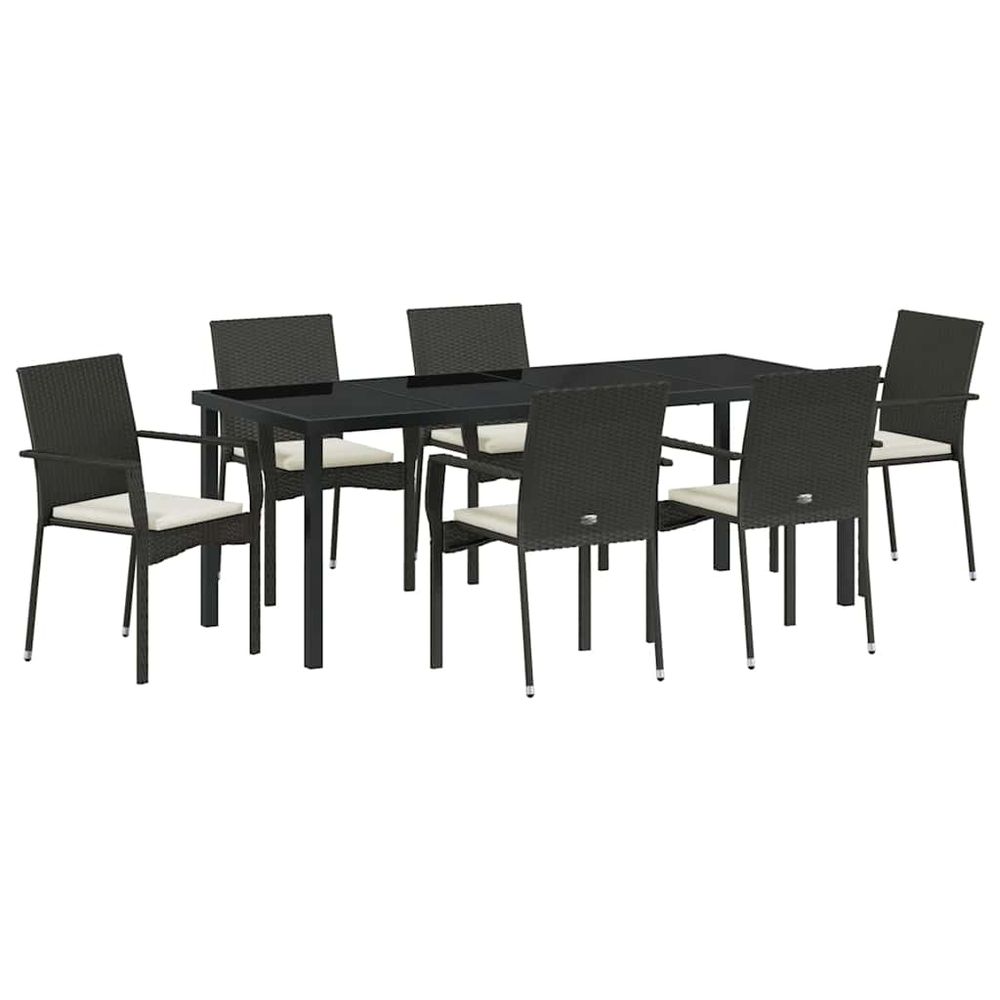 Ensemble de salle à manger pour jardin 7 pc noir polyrotin