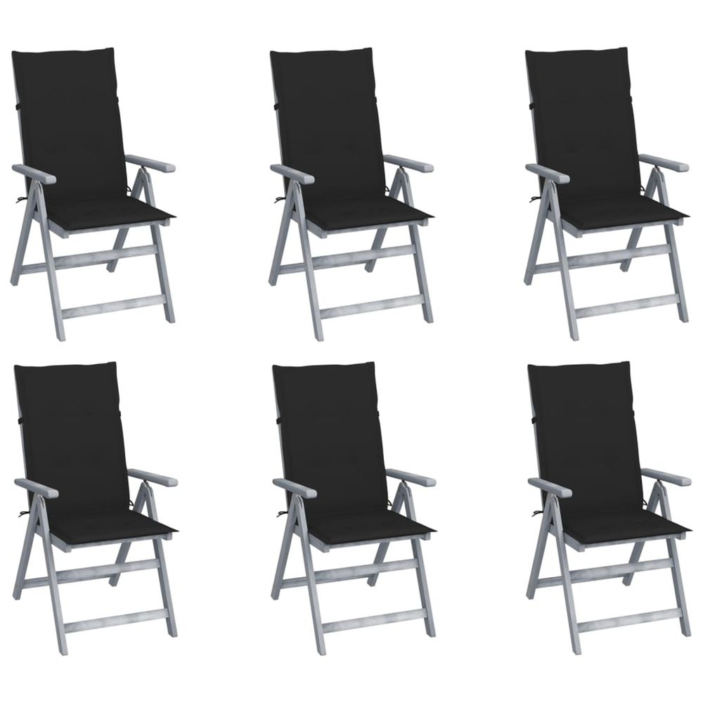 Chaises inclinables de jardin lot de 6 et coussins bois acacia