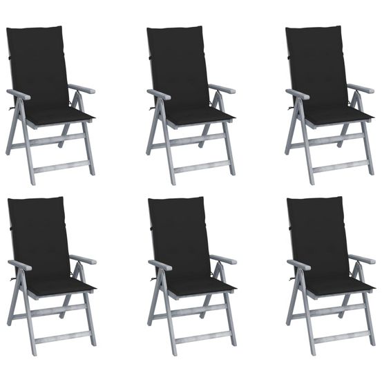 Chaises inclinables de jardin lot de 6 et coussins bois acacia