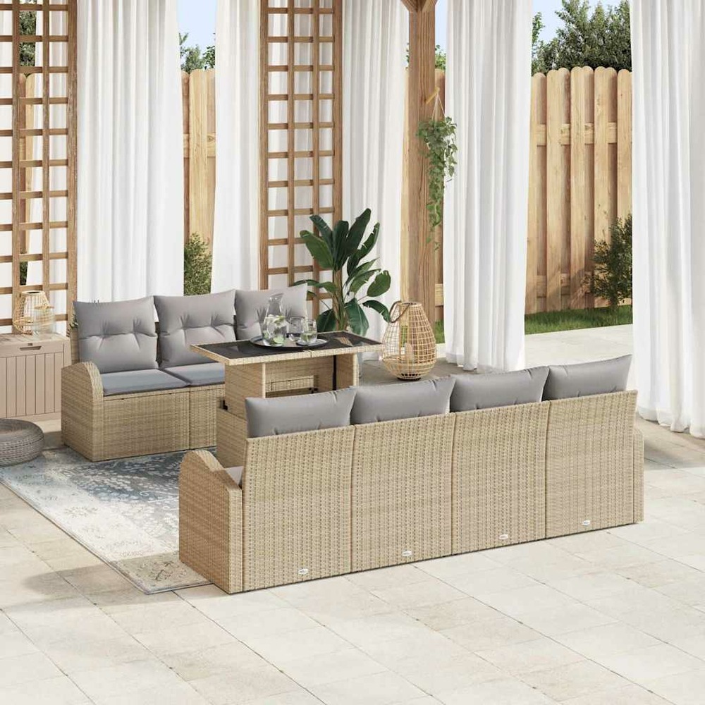 Ensemble de canapé de jardin 8 pcs beige poly rotin