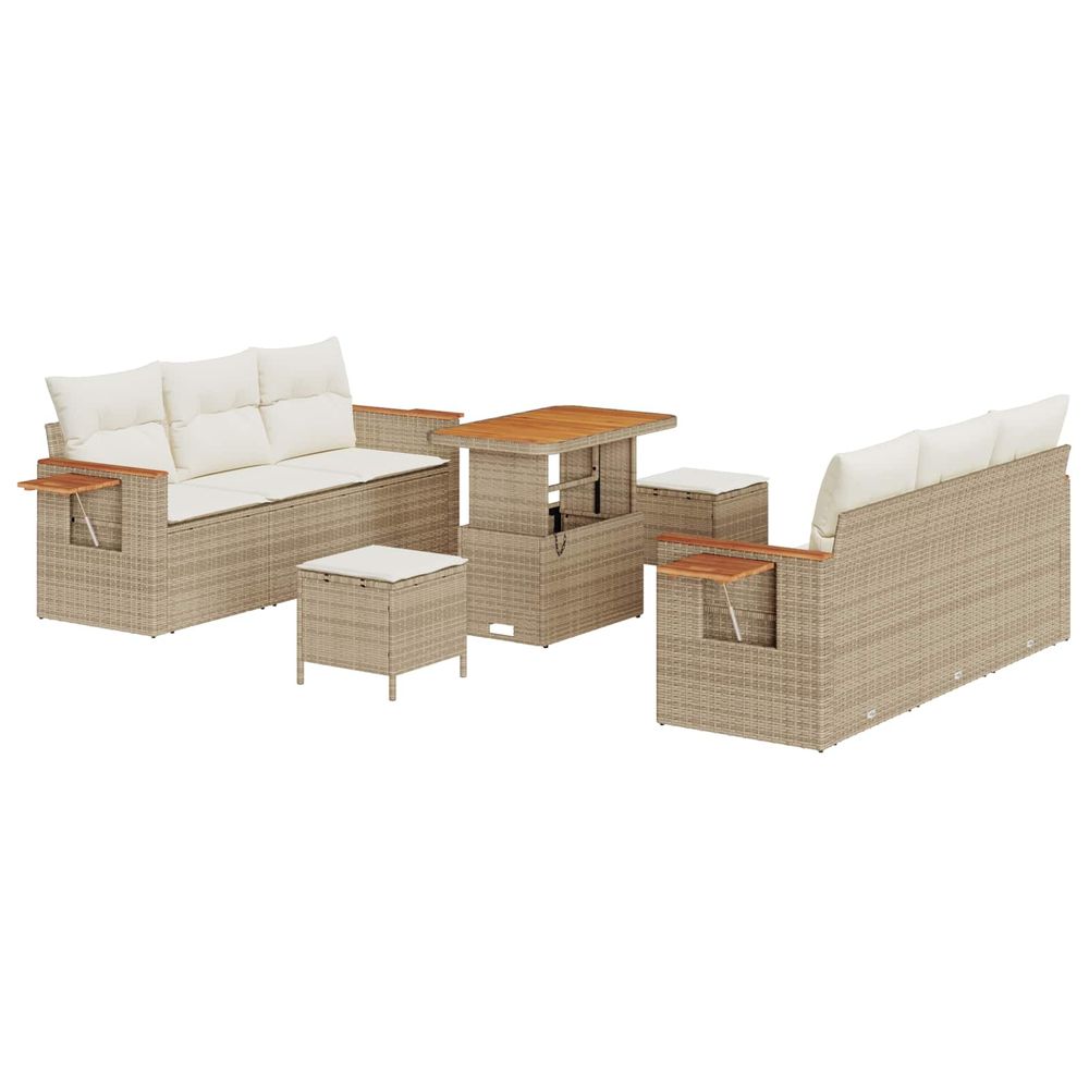 Ensemble de canapé de jardin 9 pc beige polyrotin