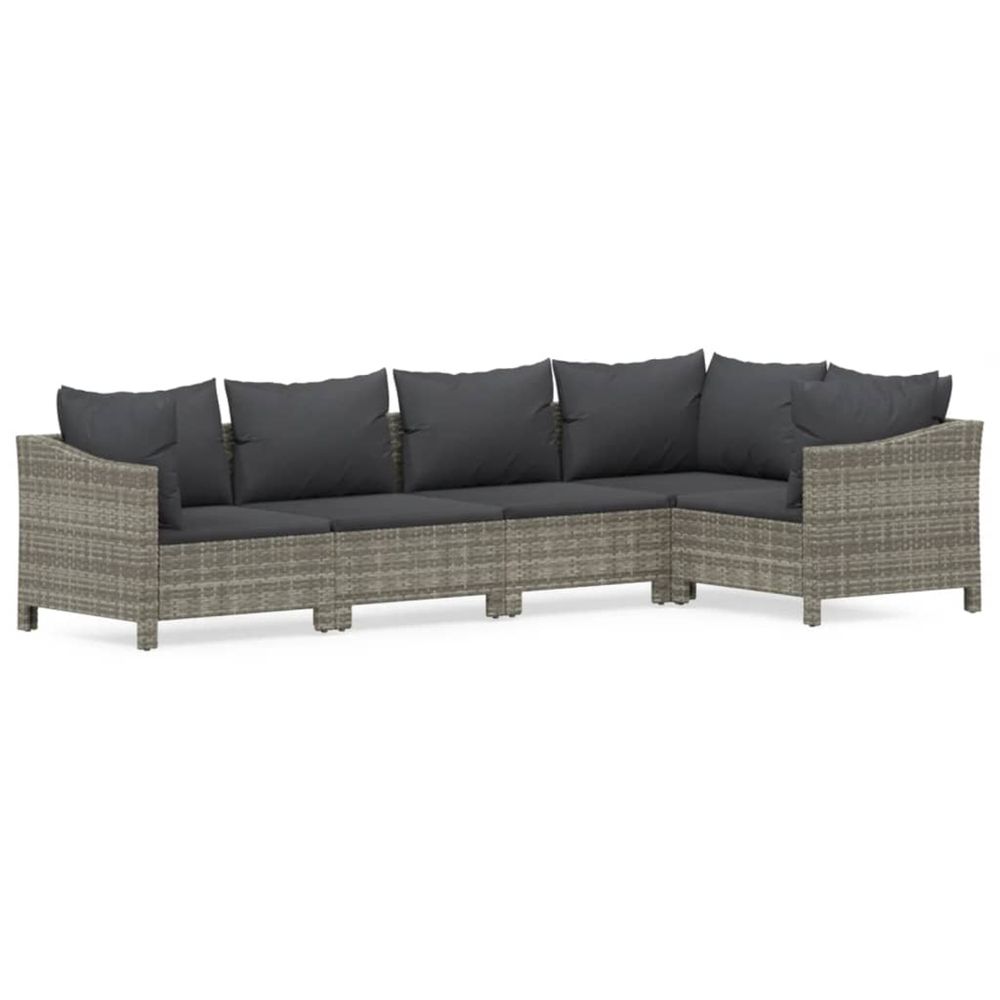 Salon de jardin 5 pcs avec coussins gris résine tressée