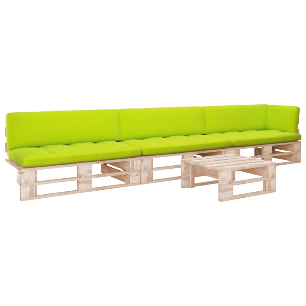 Salon de jardin meuble d'extérieur ensemble de mobilier palette 4 pièces avec coussins bois de pin imprégné