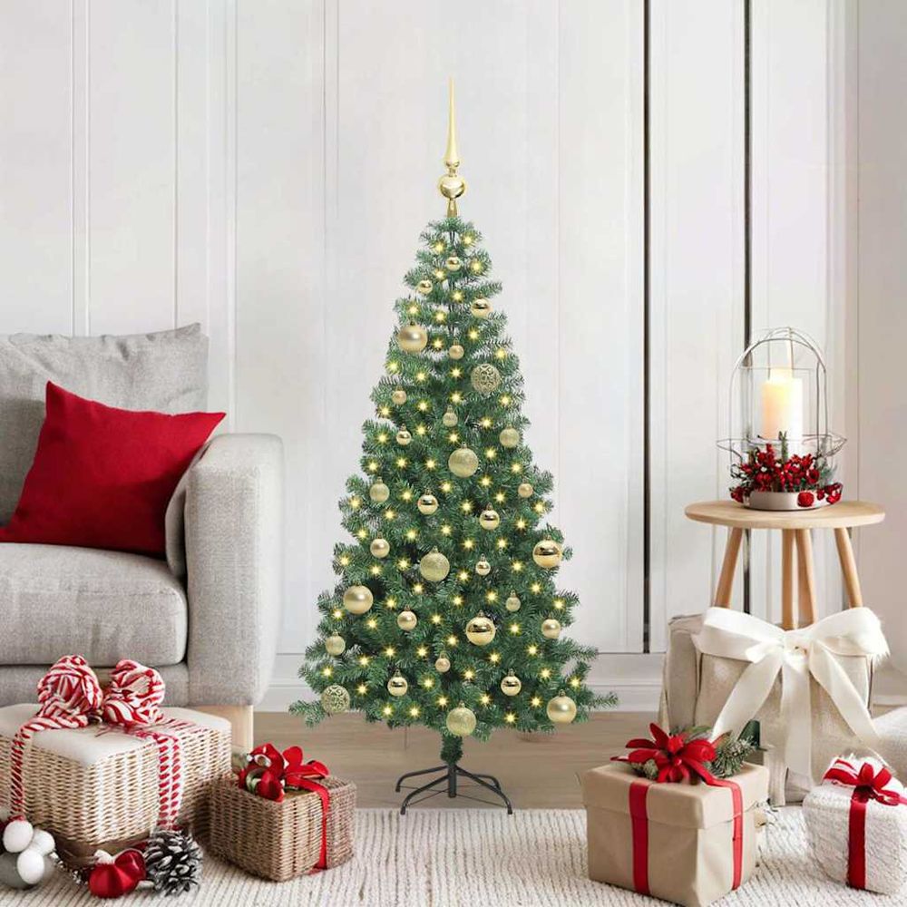 Sapin conique lumineux 120 cm, 150 led 8 modes et 61 décorations, vert