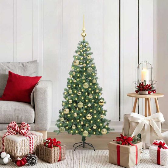 Sapin conique lumineux 120 cm, 150 led 8 modes et 61 décorations, vert