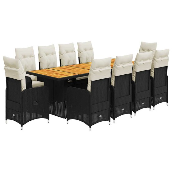 Ensemble de bistro de jardin 11 pcs coussins noir poly rotin