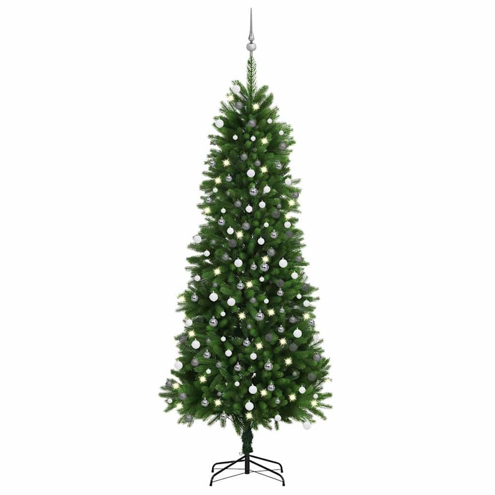 Sapin de noël artificiel pe réaliste pré-éclairé avec boules 240 cm vert