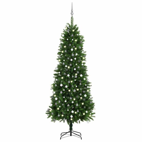 Sapin de noël artificiel pe réaliste pré-éclairé avec boules 240 cm vert