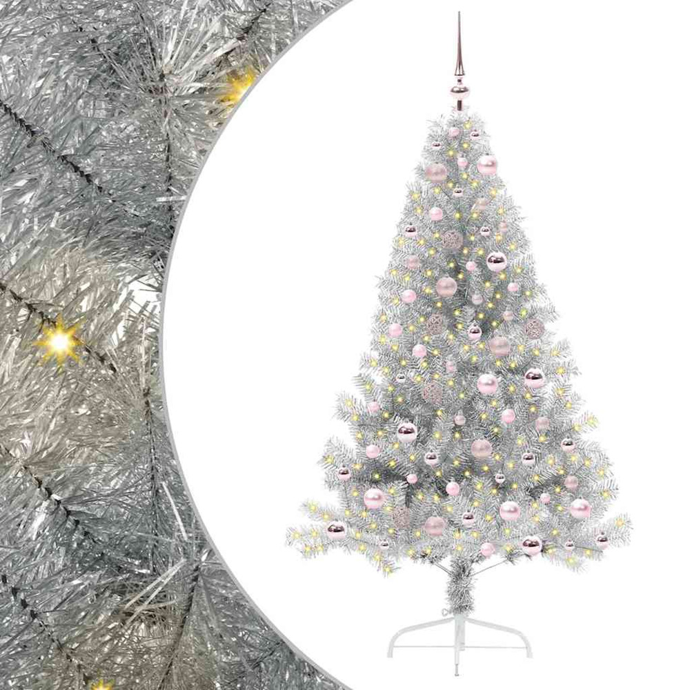 Sapin de noël artificiel pré-éclairé argent 180 cm pet